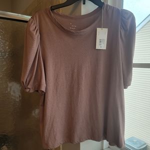 Brown Bubble Sleeve T-shirt
